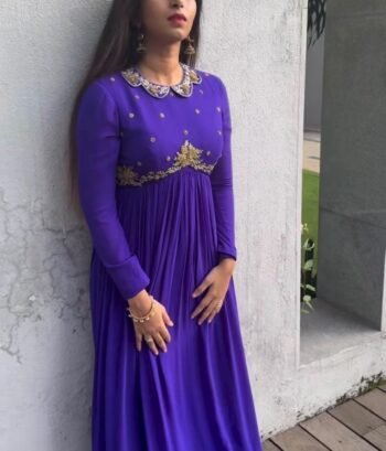 Hand embroidered Anarkali dress/purple anarkali suit set/purple hand work anarkali Indian dresses/purple full sleeves embroidered Anarka