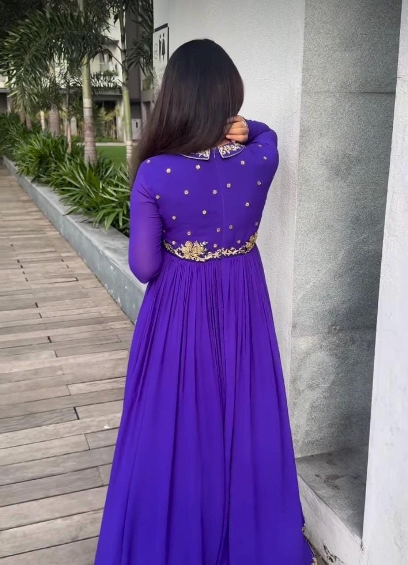 Hand embroidered Anarkali dress/purple anarkali suit set/purple hand work anarkali USA/Indian dresses/purple full sleeves embroidered Anarka