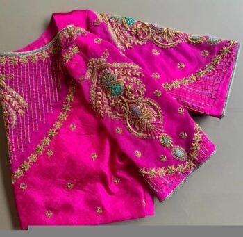 pure silk hand embroidery blouse/saree maggam blouse/bridal zardosi blouse/pink hand embroidered blouse /hot pink ready made blouse zardosi
