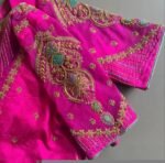 pure silk hand embroidery blouse/saree maggam blouse/bridal zardosi blouse/pink hand embroidered blouse /hot pink ready made blouse zardosi