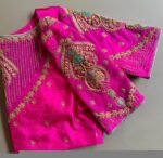 pure silk hand embroidery blouse/saree maggam blouse/bridal zardosi blouse/pink hand embroidered blouse /hot pink ready made blouse zardosi