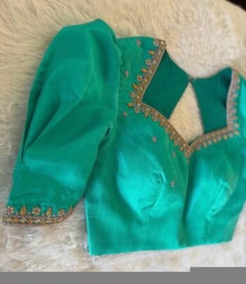 pure silk hand embroidery blouse/saree maggam blouse/ zardosi blouse/turquoise green embroidered blouse/sea green ready made blouse zardosi