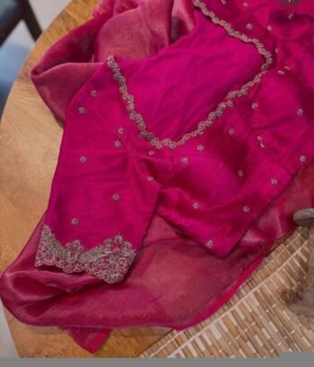 pure silk hand embroidery blouse/saree maggam blouse/hot pink zardosi blouse/hand embroidered blouse /magenta pink ready made blouse zardosi