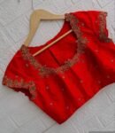 pure silk hand embroidery blouse/short sleeve maggam blouse/raw silk zardosi blouse/hand embroidered blouse/red ready made blouse zardosi