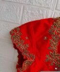 pure silk hand embroidery blouse/short sleeve maggam blouse/raw silk zardosi blouse/hand embroidered blouse/red ready made blouse zardosi