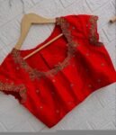 pure silk hand embroidery blouse/short sleeve maggam blouse/raw silk zardosi blouse/hand embroidered blouse/red ready made blouse zardosi