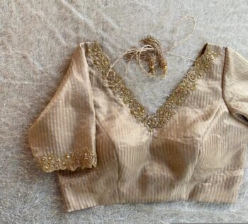 pure silk gold hand work blouse/gold stripes  maggam blouse/pure tissue silk zardosi blouse/ hand embroidered blouse/ready made gold blouse
