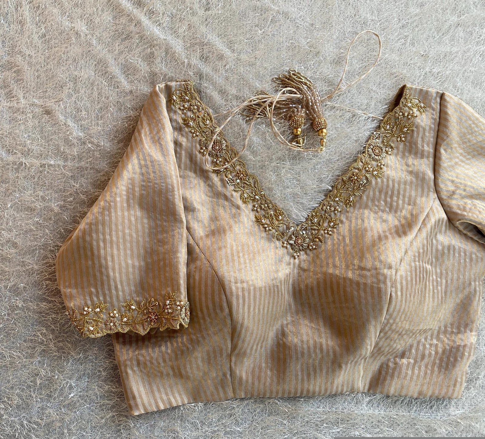 pure silk gold hand work blouse/gold stripes maggam blouse/pure tissue silk zardosi blouse/ hand embroidered blouse/ready made gold blouse