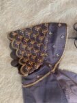 Gray Raw Silk Saree Blouse: Hand Embroidered Zardosi Crop Top