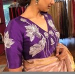 pure silk hand embroidery blouse/saree maggam blouse/purple zardosi blouse/purple hand embroidered blouse/purple ready made blouse zardosi