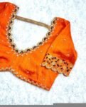 pure silk hand embroidery blouse/orange saree maggam blouse/raw silk zardosi blouse/hand embroidered blouse/ready made blouse/orange blouse