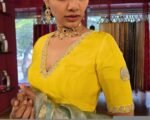 pure silk hand embroidery blouse  / saree maggam yellow blouse /yellow blouse/ hand embroidered blouse / ready made blouse zardosi/voggish