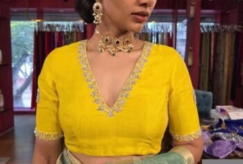 pure silk hand embroidery blouse  / saree maggam yellow blouse /yellow blouse/ hand embroidered blouse / ready made blouse zardosi/voggish