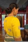 pure silk hand embroidery blouse  / saree maggam yellow blouse /yellow blouse/ hand embroidered blouse / ready made blouse zardosi/voggish