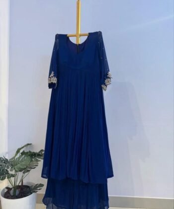 Hand embroidered Anarkali/royal blue anarkali suit/blue georgette anarkali with pant Indian dresses/blue anarkali with polazzo set