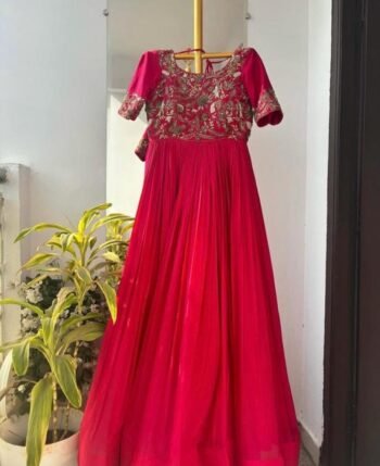 Anarkali suit usa/anarkali red kurta shor sleeve/wine red sleeve anarkali/burgundy red anarkali/heavy hand embroidered anarkali with dupatta