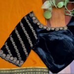 pure velvet hand embroidery blouse/U neck maggam blouse/black zardosi blouse/velvet hand embroidered blouse/black velvet ready made blouse