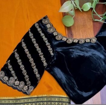 pure velvet hand embroidery blouse/U neck maggam blouse/black zardosi blouse/velvet hand embroidered blouse/black velvet ready made blouse