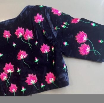 Navy blue hand embroidery blouse/velvet saree maggam blouse/velvet zardosi blouse/hand embroidered blouse/navy blue heavy maggam blouse us