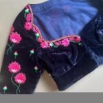 Navy blue hand embroidery blouse/velvet saree maggam blouse/velvet zardosi blouse/hand embroidered blouse/navy blue heavy maggam blouse us