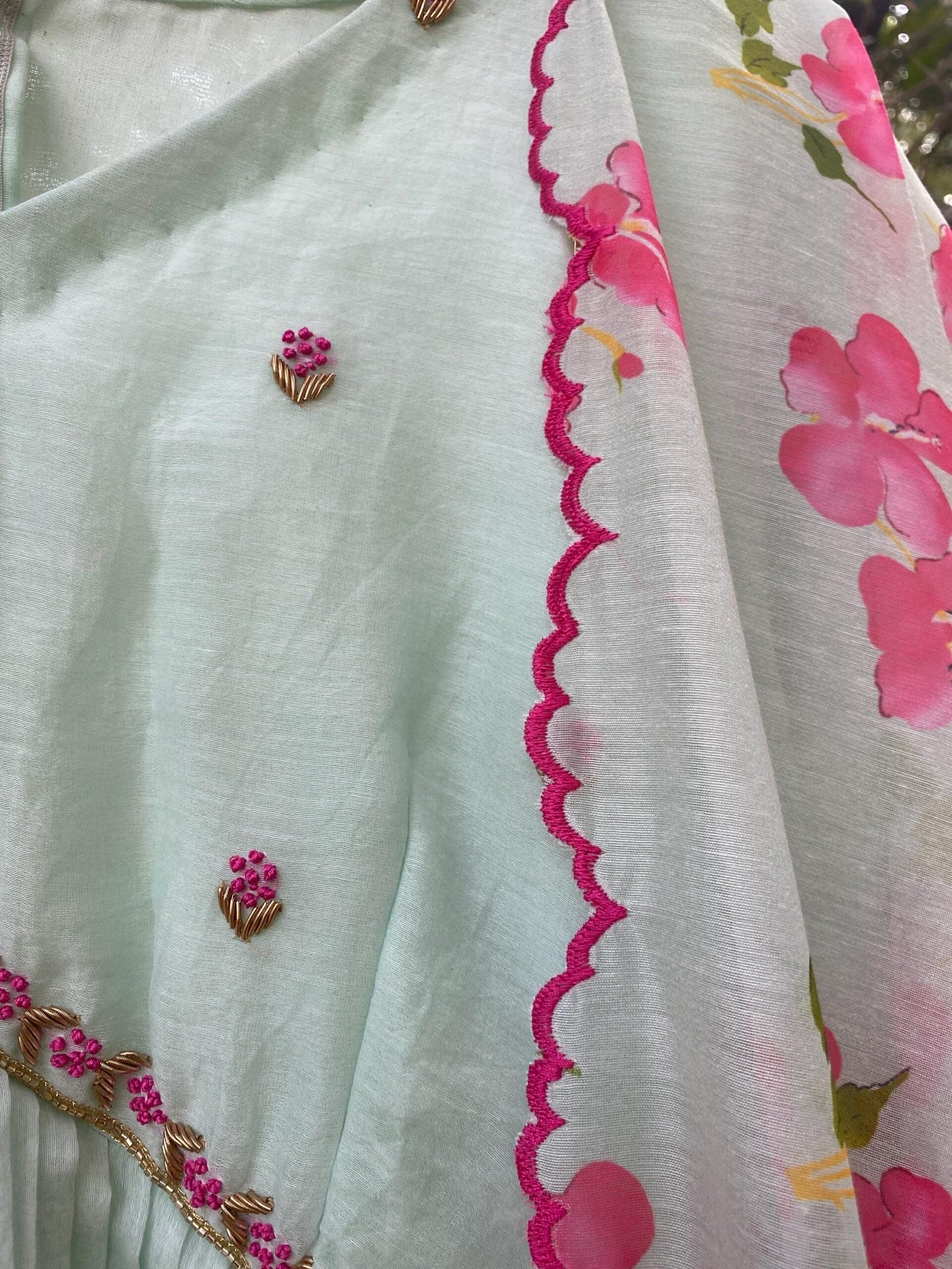 Anarkali with floral dupatta/anarkali suit set/ice blue anarkali/summer anarkali dupatta USA/floral embroidery dupatta/ Indian summer kurta
