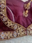 pure velvet hand embroidery blouse/neck maggam blouse/brown zardosi blouse/velvet hand embroidered blouse/burgundy velvet ready made blouse