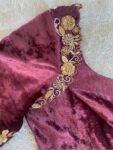 pure velvet hand embroidery blouse/neck maggam blouse/brown zardosi blouse/velvet hand embroidered blouse/burgundy velvet ready made blouse