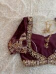 pure velvet hand embroidery blouse/neck maggam blouse/brown zardosi blouse/velvet hand embroidered blouse/burgundy velvet ready made blouse