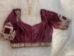 pure velvet hand embroidery blouse/neck maggam blouse/brown zardosi blouse/velvet hand embroidered blouse/burgundy velvet ready made blouse