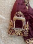 pure velvet hand embroidery blouse/neck maggam blouse/brown zardosi blouse/velvet hand embroidered blouse/burgundy velvet ready made blouse