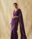Purple hand work saree with blouse|purple embroidered saree with ready blouse|purpleheavy blouse|embroidered blouse with saree|scallop saree