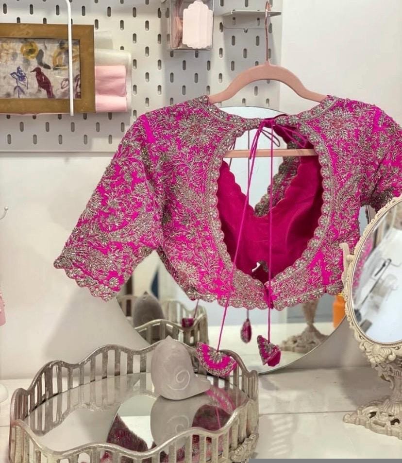 pure silk hand embroidery bridal blouse/pink maggam blouse/bridal zardosi blouse/wedding hand embroidered blouse/pinheavy embroidery blouse