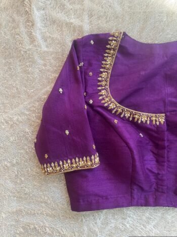 pure silk hand embroidery blouse/saree maggam blouse/purple zardosi blouse hand embroidered moderblouse/ready made blouse zardosi