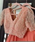Women’s lehenga set/peach croptop lehenga/Indian crop top skirt USA/hand embroidered lehenga set dupatta/peach lehenga choli with dupatta us