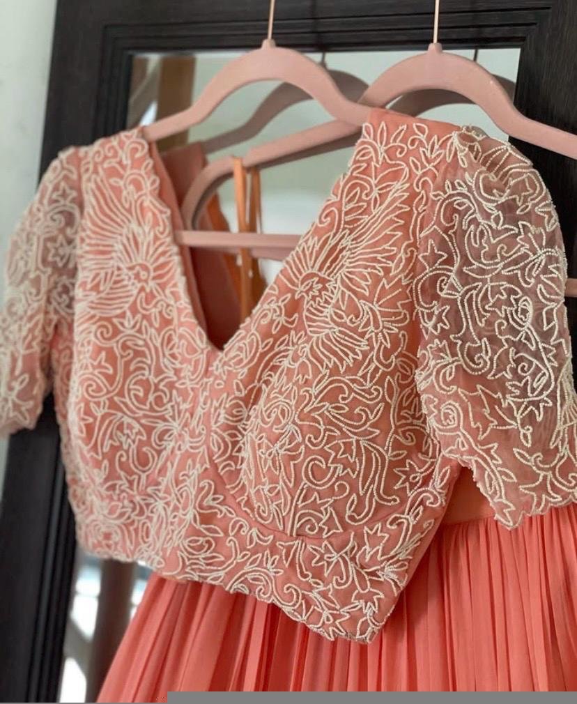 Women’s lehenga set/peach croptop lehenga/Indian crop top skirt USA/hand embroidered lehenga set dupatta/peach lehenga choli with dupatta us