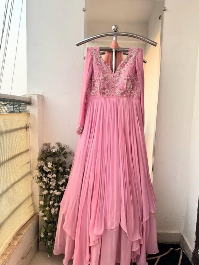 Anarkali suit usa/pink anarkali kurta full sleeve/pink sleeve anarkali/onion pink anarkali/heavy hand embroidered anarkali with dupatta usa
