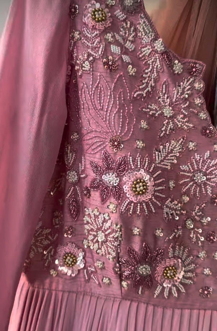Anarkali suit usa/pink anarkali kurta full sleeve/pink sleeve anarkali/onion pink anarkali/heavy hand embroidered anarkali with dupatta usa