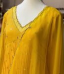 Hand embroidered Anarkali with pants/anarkali suit set/anarkali wit dupatta USA/lemon yellow kurta with dupatta/lemon yellow anarkali dress