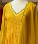 Hand embroidered Anarkali with pants/anarkali suit set/anarkali wit dupatta USA/lemon yellow kurta with dupatta/lemon yellow anarkali dress