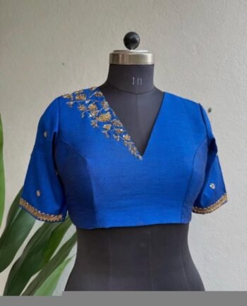 Navy blue silk hand embroidery blouse/blue saree maggam work blouse/blue saree blouse/hand embroidered blouse/blue ready made blouse zardosi