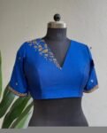 Navy blue silk hand embroidery blouse/blue saree maggam work blouse/blue saree blouse/hand embroidered blouse/blue ready made blouse zardosi