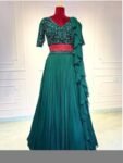 Women’s lehenga set/green croptop lehenga/Indian crop top skirt USA/hand embroideredwedding lehenga USA/green silk skirt/green ruffle leheng