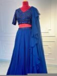 Women’s lehenga set/blue croptop lehenga/Indian crop top skirt USA/hand embroidered wedding lehenga USA/blue silk skirt/royalblue lehenga