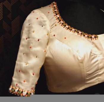 pure silk hand embroidery blouse/cream maggam blouse/pure raw silk zardosi blouse / hand embroidered blouse/cream designer ready made blouse