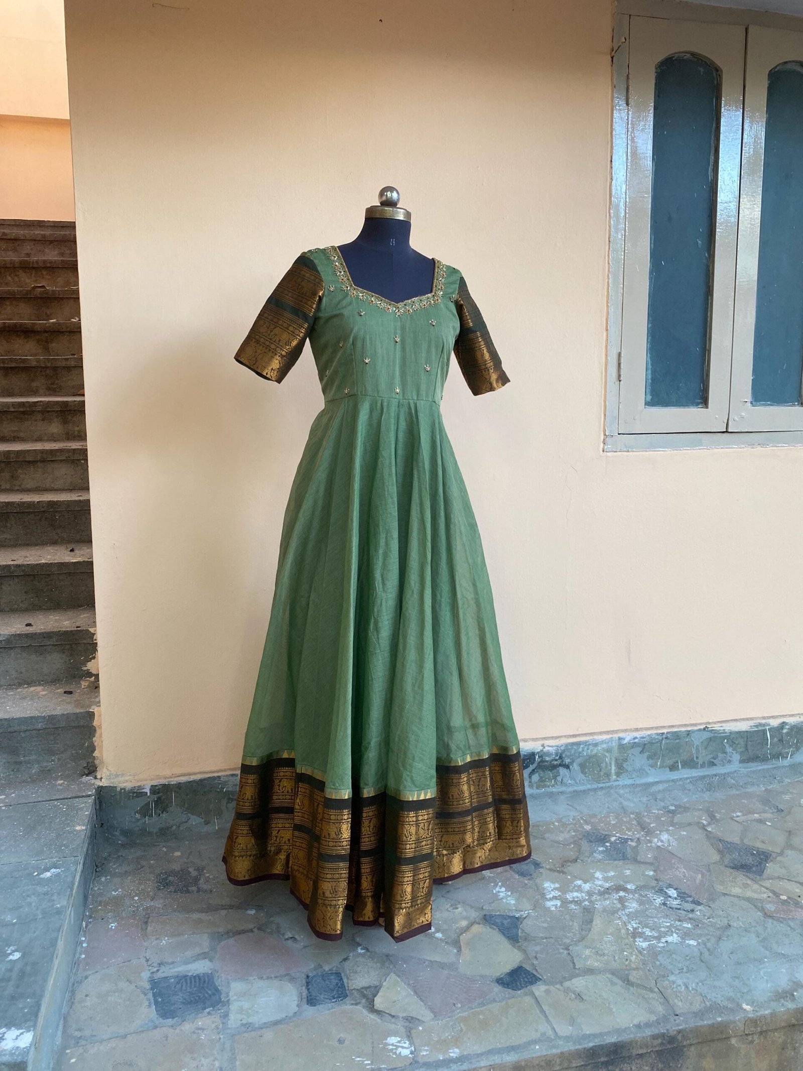 Anarkali usa/pink anarkali kurta/pure Handloom big border dress/pure kanchi cotton anarkali/ saree dresses/narayanpet kanchi handloom dress