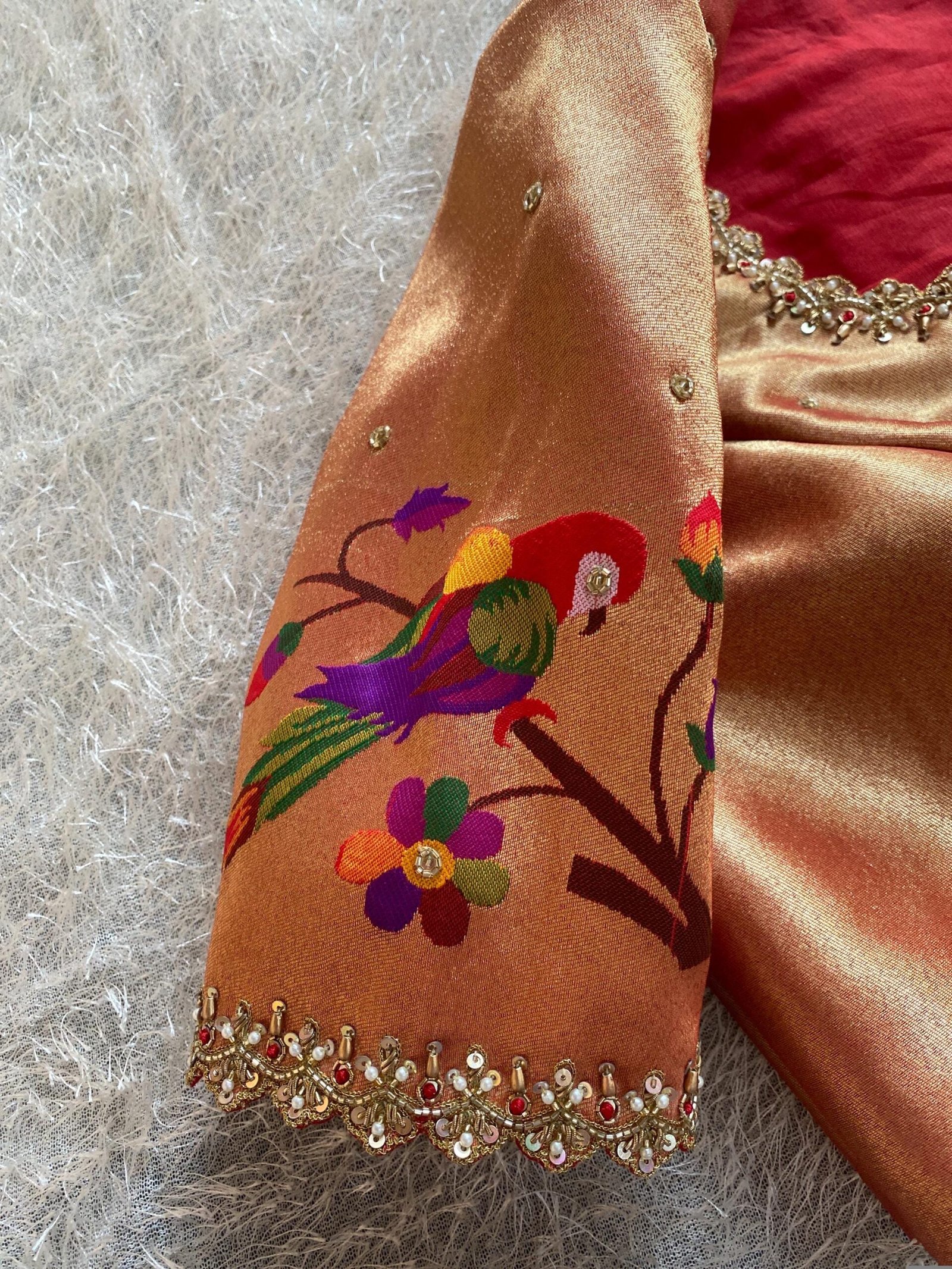 pure silk hand embroidery blouse/elbow sleeve maggam blouse/paithani zardosi blouse/hand embroidered blouse/red Paithani ready made blouse