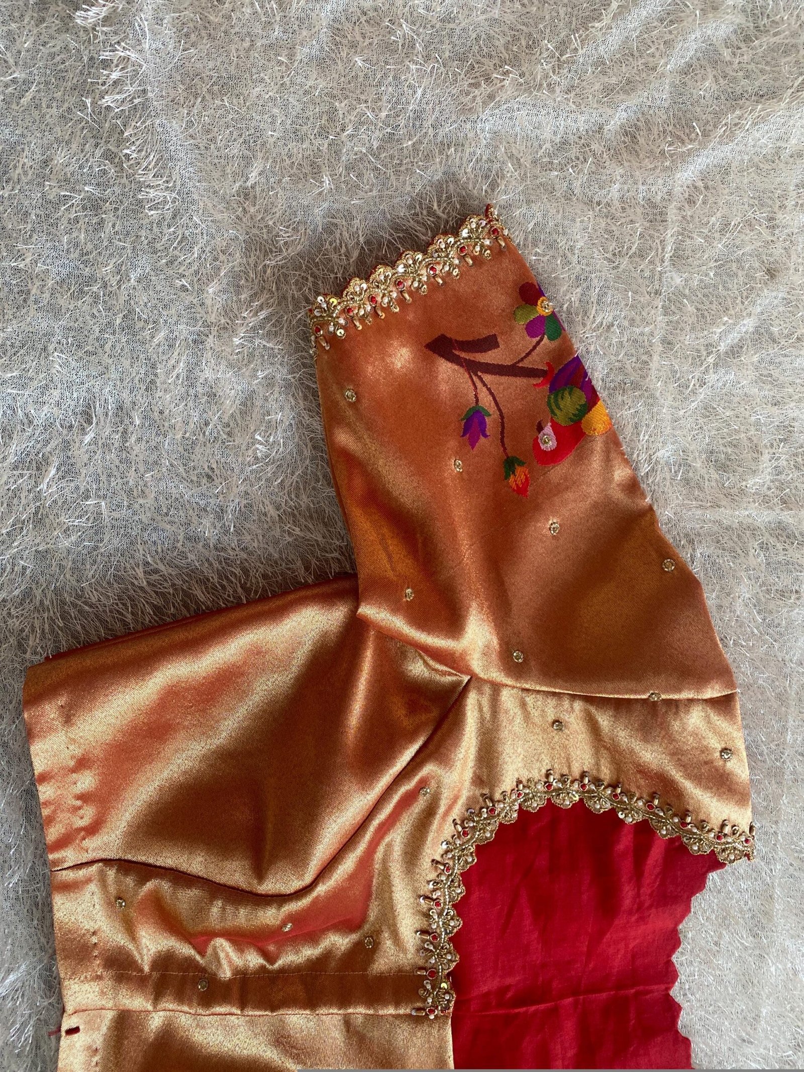 pure silk hand embroidery blouse/elbow sleeve maggam blouse/paithani zardosi blouse/hand embroidered blouse/red Paithani ready made blouse