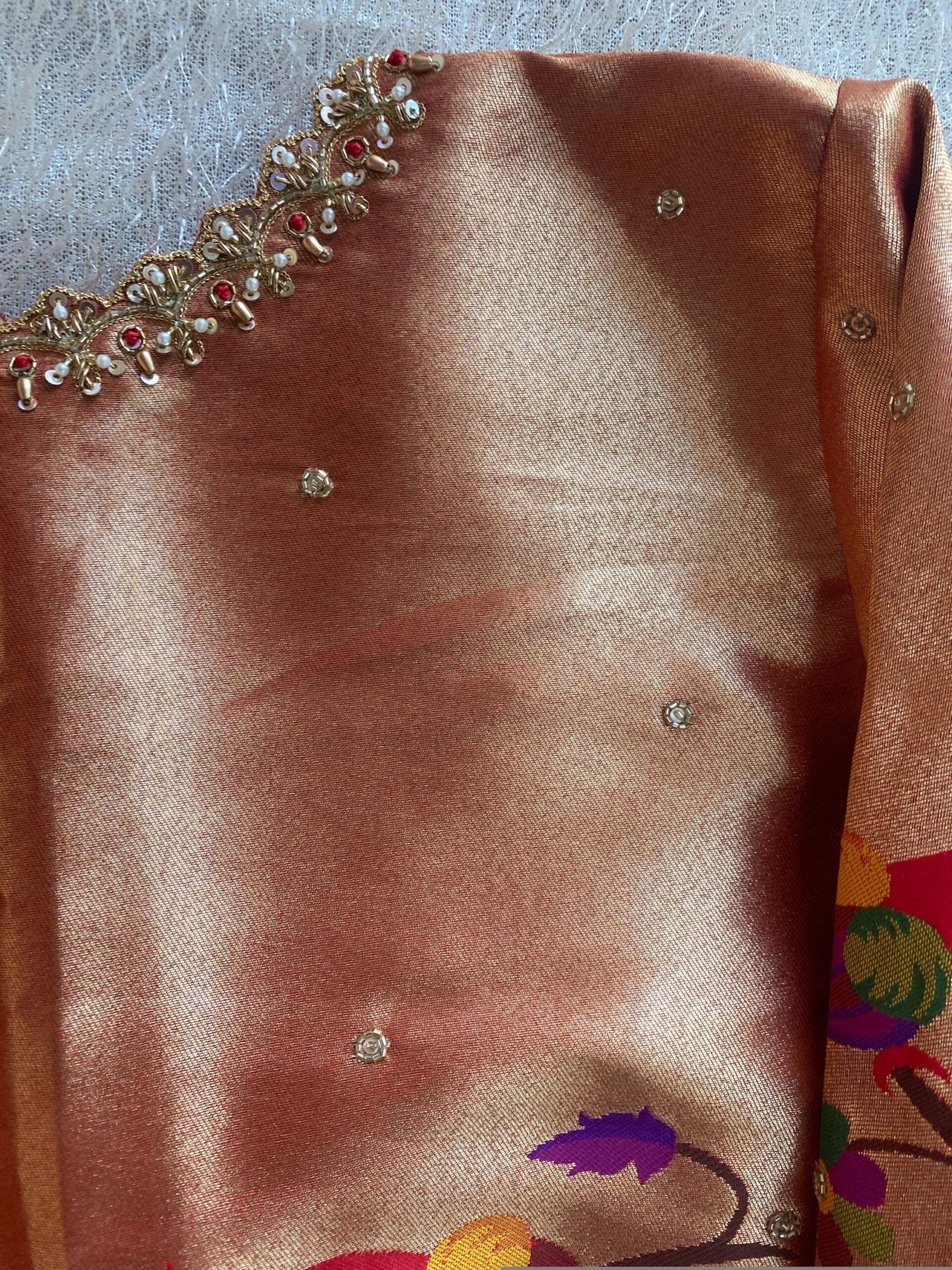 pure silk hand embroidery blouse/elbow sleeve maggam blouse/paithani zardosi blouse/hand embroidered blouse/red Paithani ready made blouse