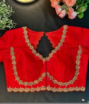 pure silk red hand embroidery blouse/saree maggam blouse/raw silk zardosi blouse/pure red hand embroidered blouse/ready made red blouse
