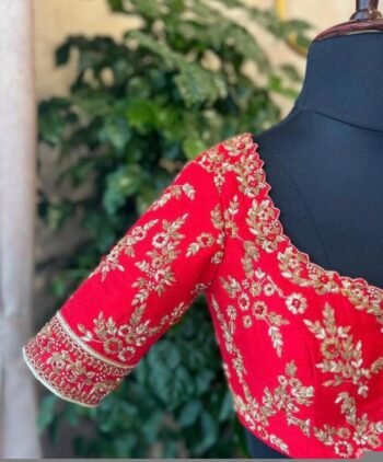 pure silk hand embroidery bridal blouse/ maggam blouse/red bridal zardosi blouse/red hand embroidered blouse/heavy embroidery wedding blouse